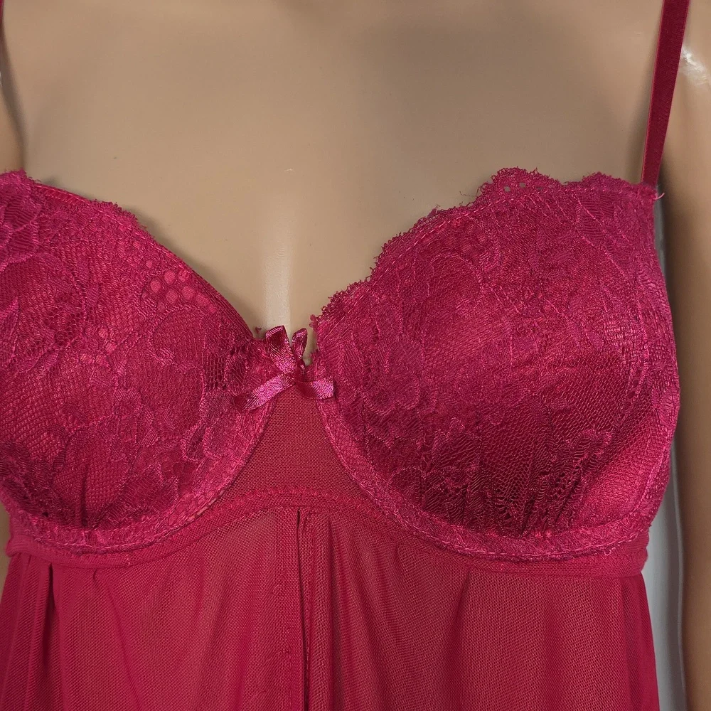 Marilyn Monroe Deep Red‎ Lace Sheer Babydoll Chemise Size S Small